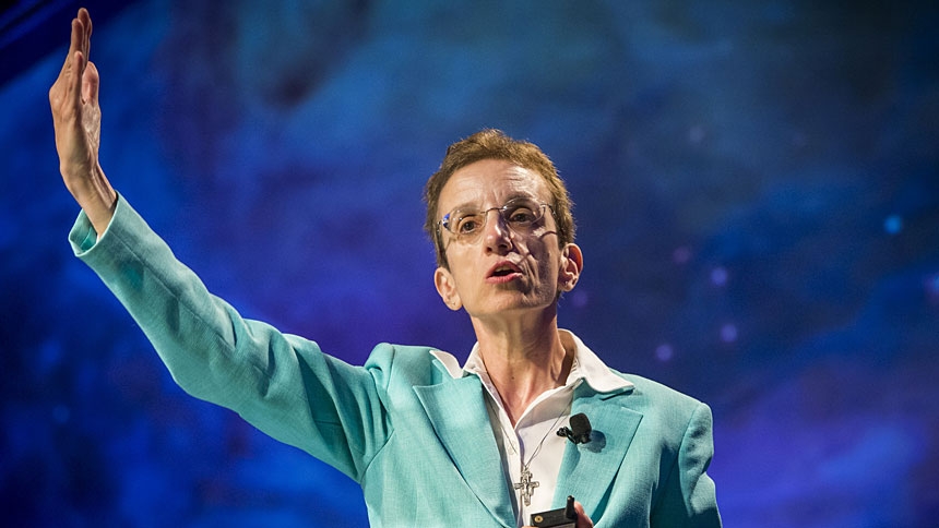 Franciscan Sister Ilia Delio, professor of theology at Villanova University, says the accomplishments achieved through scientific endeavors such as the moon landings can provide a glimpse into the way things work and into what it means to be human, both key components of God's creation. She is pictured in a Jan. 8, 2013, photo. (CNS photo/Roberto Gonzalez)