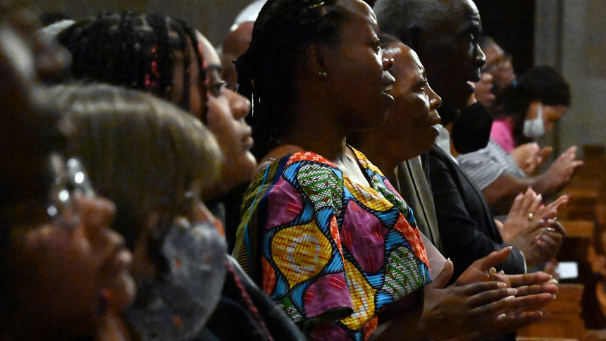 Pilgrims attend a Mass at the Basilica of the National Shrine of the Immaculate Conception in Washington Sept. 17, 2022, marking the 25th anniversary of the Our Mother of Africa Chapel. (CNS photo/Patrick Ryan for the National Black Catholic Congress via Catholic Standard)