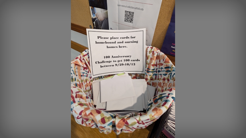 Parishioners at St. Matthew in Durham are creating cards for those who are homebound or living in a nursing home. The goal is to have 100 to send by Centennial Sunday.