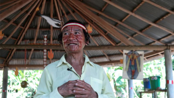 Deacon Shainkiam Yampik Wananch prays in a chapel in Wijint, a village in the Peruvian Amazon